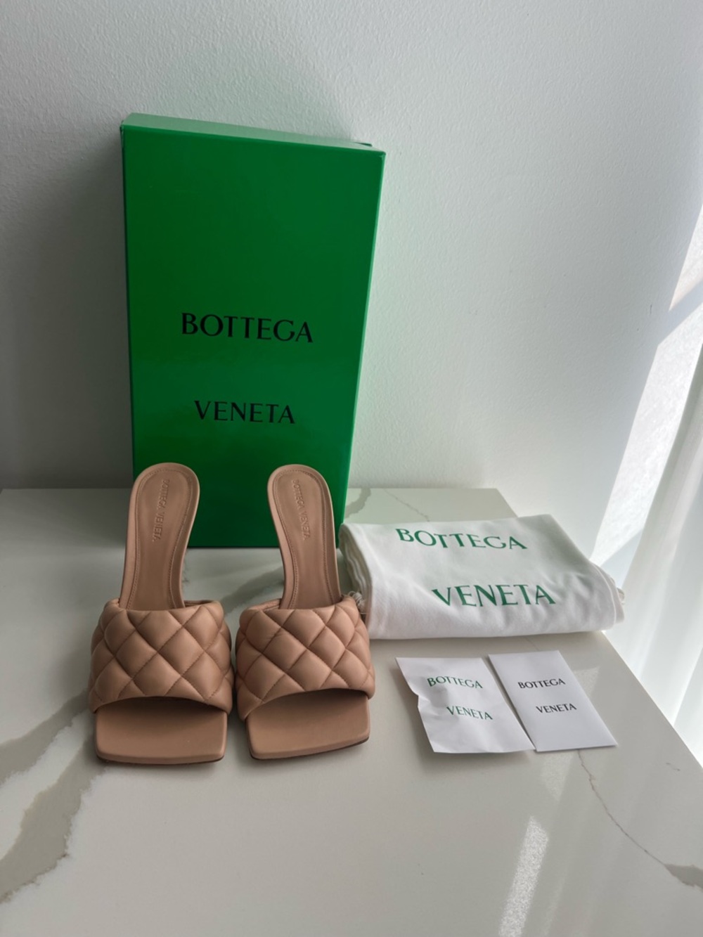 Bottega Veneta Padded Slide Mules in Beige Pink